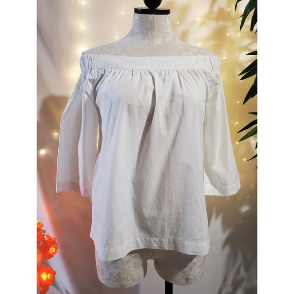 Madewell Tops - Madewell Clean Off-the-Shoulder White 100% Cotton 3/4 Sleeve Top Women's Size XS